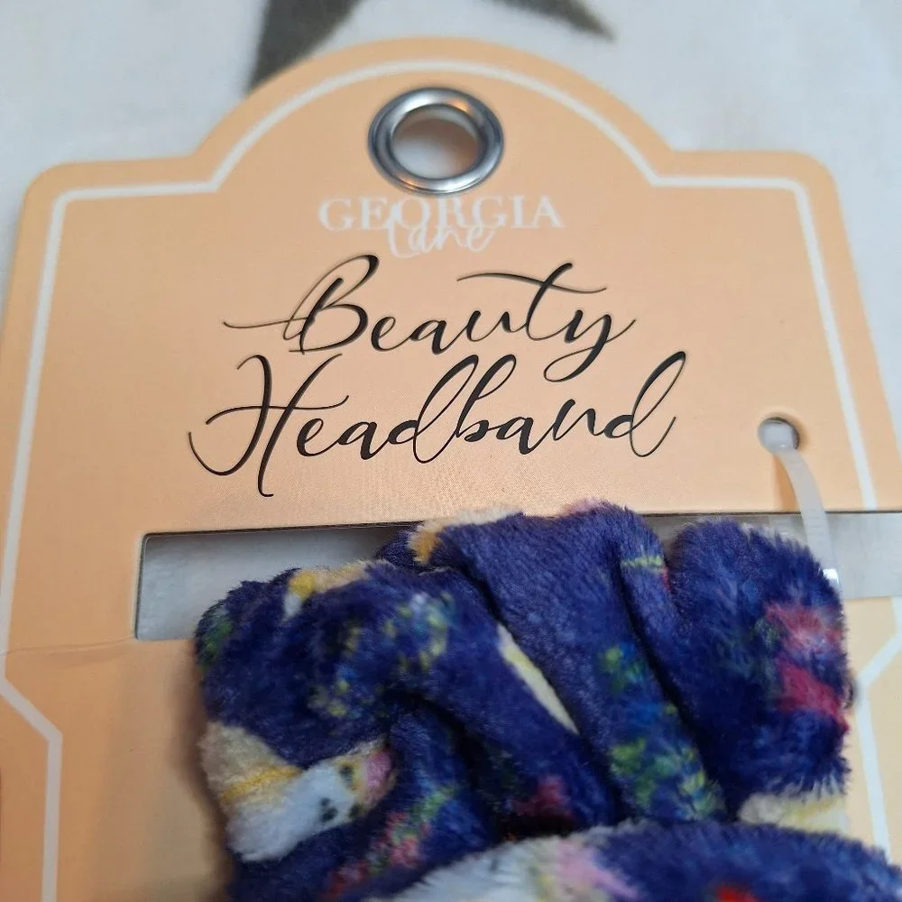 Spa Beauty Makeup Headband Purple Plush‎ With Bow And Dogs Georgia Lane New